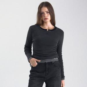 [후아유]여성 Dyed Ribbed Shirring T-shirt WHLAF3831F