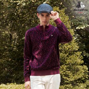 [블랙앤화이트]남성 전판 로고 반집업 스웨터 2304GXKR_WINE