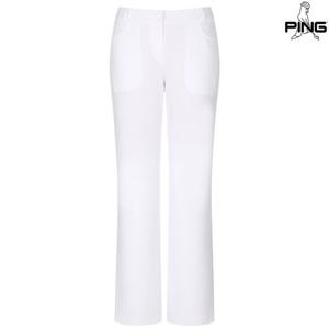 [양말증정]여성 백로고 프린트 세미 부츠컷 팬츠 121E3PT051_WH