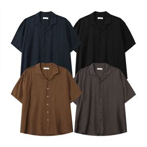 남자 RN 크링크 오픈카라 반팔 셔츠 DS-SHH-Q162-회베이지