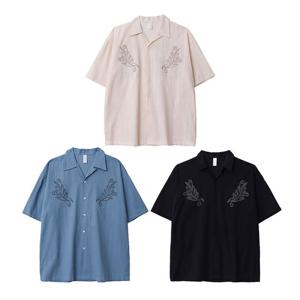 남자 나뭇잎 자수 와이넥 반팔 셔츠 DS-SHH-Q161