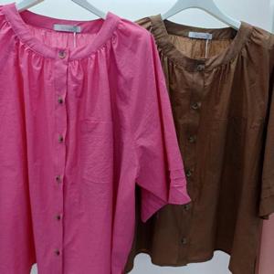 Latium HC06 국내생산 스판 얇고 가벼운 루즈핏 핀턱 남방형 반팔 셔츠블라우스 T2531bl01CP