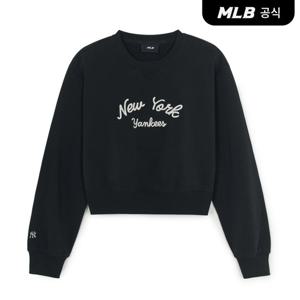 [MLB공식] 25F 여성 베이직 레터링 크롭 맨투맨 NY (Black) 3FMTB2454