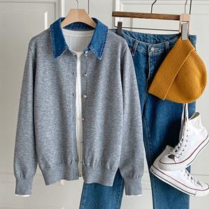 샵앤) 여성 데님 카라 라운드 버튼 긴팔 가디건 DGB-WCD-4771-그레이