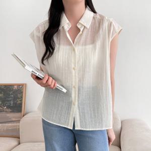 샵앤) 여성 쿨링 셔링 캡소매 루즈핏 블라우스 NYS-WBL-4785-아이보리