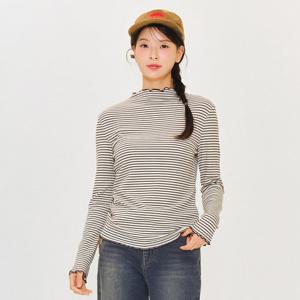 [체이스컬트]여성 스트라이프 프릴 반넥 티셔츠-EFZG5152C0A