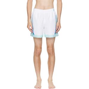 25 FW 카사블랑카 남성 블루   화이트 로고 스윔 쇼츠 252195M208000