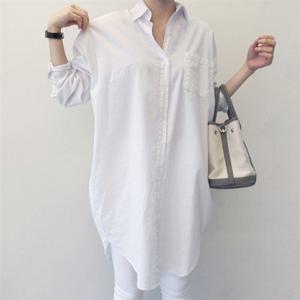 의류 2컬러 데일리 LK-S003 롱셔츠 무지 뒤트임 베이직 여성 기본