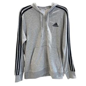 아디다스 에센셜 프렌치 테리 삼선 풀집 후드 미디움 그레이 헤더 블랙 - US 사이즈 GK9034