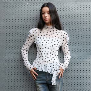 [에고이스트][BLUE LABEL] 리본 메쉬 러플 티셔츠 ER3OTL05