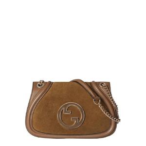 GUCCI Brown Handbag with Double G Plaque on the Front and Adjustable and Removable Chain-Link Shoulder Strap in Suede Woman 815715CAAAU2808