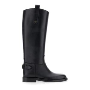 BURBERRY Black Boots with Side Logo Plaque in Leather Woman 8114385A1189