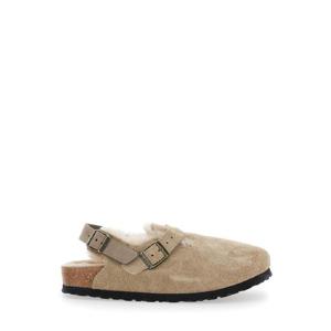 BIRKENSTOCK Tokio Beige Mules with Engraved Logo in Suede and Shearling Woman 1028349TAUPE