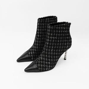 [신난다슈]여성 앵클 부츠 힐 9cm 스틸레토 하이힐 숏 앵글 부츠 트위드 AG250529 블랙