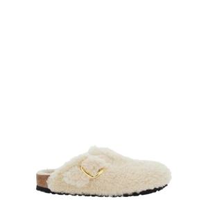 BIRKENSTOCK Boston White Slip On Mules with Buckle in Eco Shearling Woman 1025664EGGSHELL