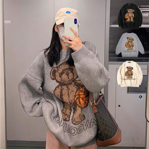 샵앤) 여성 빅사이즈 곰돌이 긴팔 니트 티셔츠 WLD-WKN-SIS592