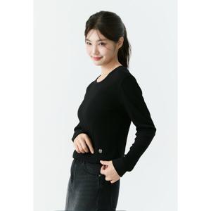 여성) 골지 베이직 라운드넥 슬림 긴팔 티셔츠 AP3WTL555-BK