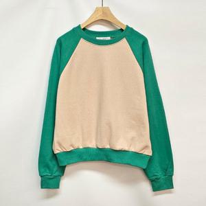 샵앤) 국산 여성 라운드 배색 나그랑 세미크롭 긴팔 맨투맨 LL-WSH-4841-그린