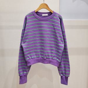 샵앤) 국산 여성 라운드 세미크롭 단가라 긴팔 맨투맨 LL-WSH-4842-퍼플