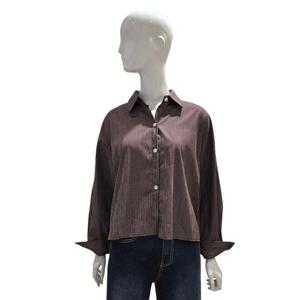 [에이비에프지]루즈핏 크롭 스트라이프패턴 카라넥 셔츠 AGNZ4ZB31J