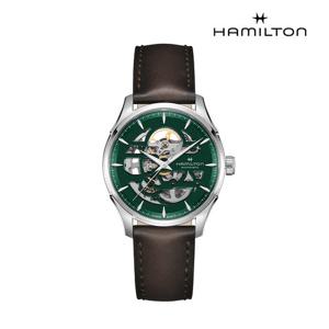 [해밀턴][공식] 해밀턴 재즈마스터 스켈레톤 그린 40mm 레더 스트랩 H42535560