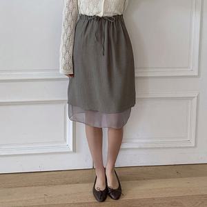 샵앤) 국산 여성 리본밴딩 쉬폰 레이어드 미디 스커트 STJ-WSK-4870-카키