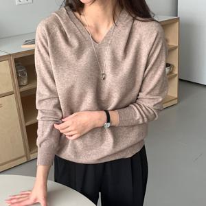 샵앤) 여성 홀가먼트 무지 긴팔 후드 니트 티셔츠 21DS-WKN-4887-블랙