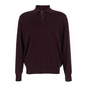 BURBERRY Bordeaux Polo Shirt with Classic Collar and Check Detail in Wool Man 8113790C1494