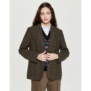 헤지스 여성 25FW 헌팅 체크 싱글 자켓 카키 HSJA5D910K2