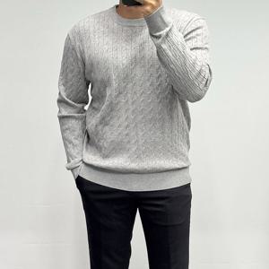 [바쏘옴므]25FW 남성 그레이 기본슬림핏 꽈배기니트 WSZ3-GW02-A