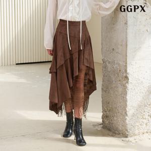 GGPX 에스닉 프린지 스웨이드 믹스 매치 스커트 (GPCWH009D)