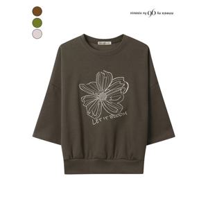 [나인식스뉴욕]7부 소매 플라워 자수 맨투맨 티셔츠 (NP8TS003M0