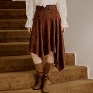 [포커스]벨티드 언발 스웨이드 스커트 PBBF5F1SK8141