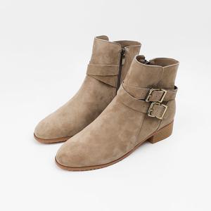 [신난다슈] 여성 앵클부츠 3cm 숏 앵글 부츠 소가죽 스웨이드 발편한 통굽 BS25107 카키