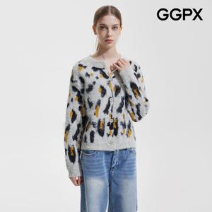 [지지피엑스]레오파드 노카라 버튼 니트 가디건 GP9KG020F