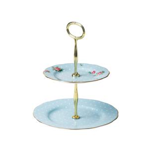 [로얄알버트]뉴황실장미 폴카블루 2단 케익 스탠드 1P