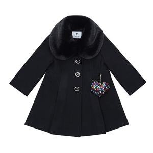 [프렌치캣(백)]블랙 모직 퍼 모직코트(Q45DBC060)