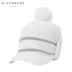 [세인트앤드류스] 여성 배색 라인 폼폼 이어워머 니트캡 821E4CP092_WH