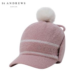 [세인트앤드류스] 여성 배색 라인 폼폼 이어워머 니트캡 821E4CP092_PK