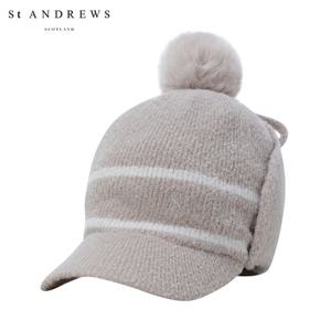 [세인트앤드류스] 여성 배색 라인 폼폼 이어워머 니트캡 821E4CP092_BG