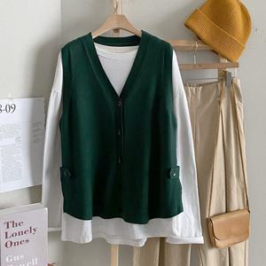 샵앤) 여성 V넥 A라인 캐주얼 비조버클 니트 조끼 DGB-WVS-4930-그린