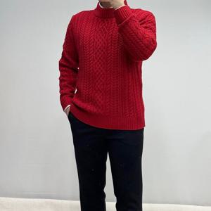 [바쏘옴므]프리미엄 울 루즈핏 꽈배기 반폴라니트 WSY3WN09ARE