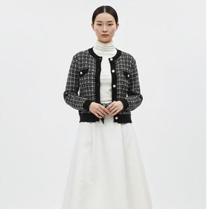 샵앤) 여성 라운드 진주단추 오픈 트위드 니트 가디건 JVL-WCD-20842-블랙