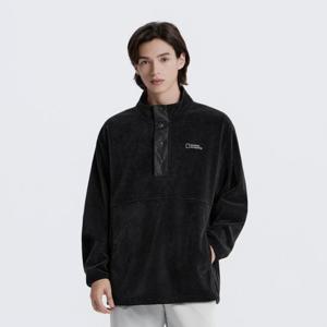 N254USW070 소재변형 하프집업 맨투맨 BLACK