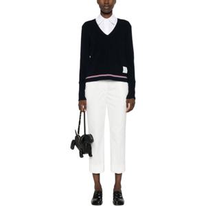 톰브라운 코튼 피케 브이넥 네이비 여성 롱 슬리브 탑  FJS194A-J0185-415