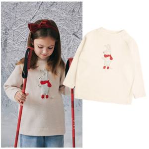 빈2 BZ64TS01IV 아동 여아 아이보리 아플리케 기모 자수 티셔츠 초등