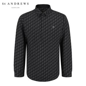 [세인트앤드류스] 남성 로고 패턴 자카드 긴팔티셔츠 811E3TSA25_BK