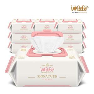 [아이러브베베]시그니처 오로제 100매 10팩 캡형 엠보 아기물티슈