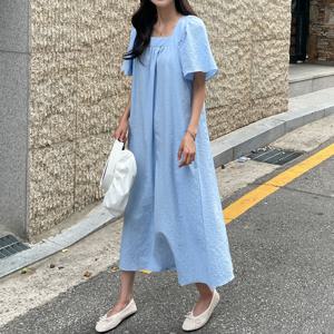 [피핀] 38560 스퀘어넥 퍼프소매 롱 원피스