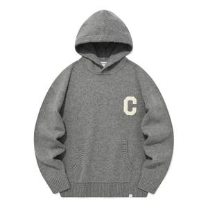 [커버낫] [TAG가 139,000] C 로고 램스울 후디 니트 멜란지 그레이